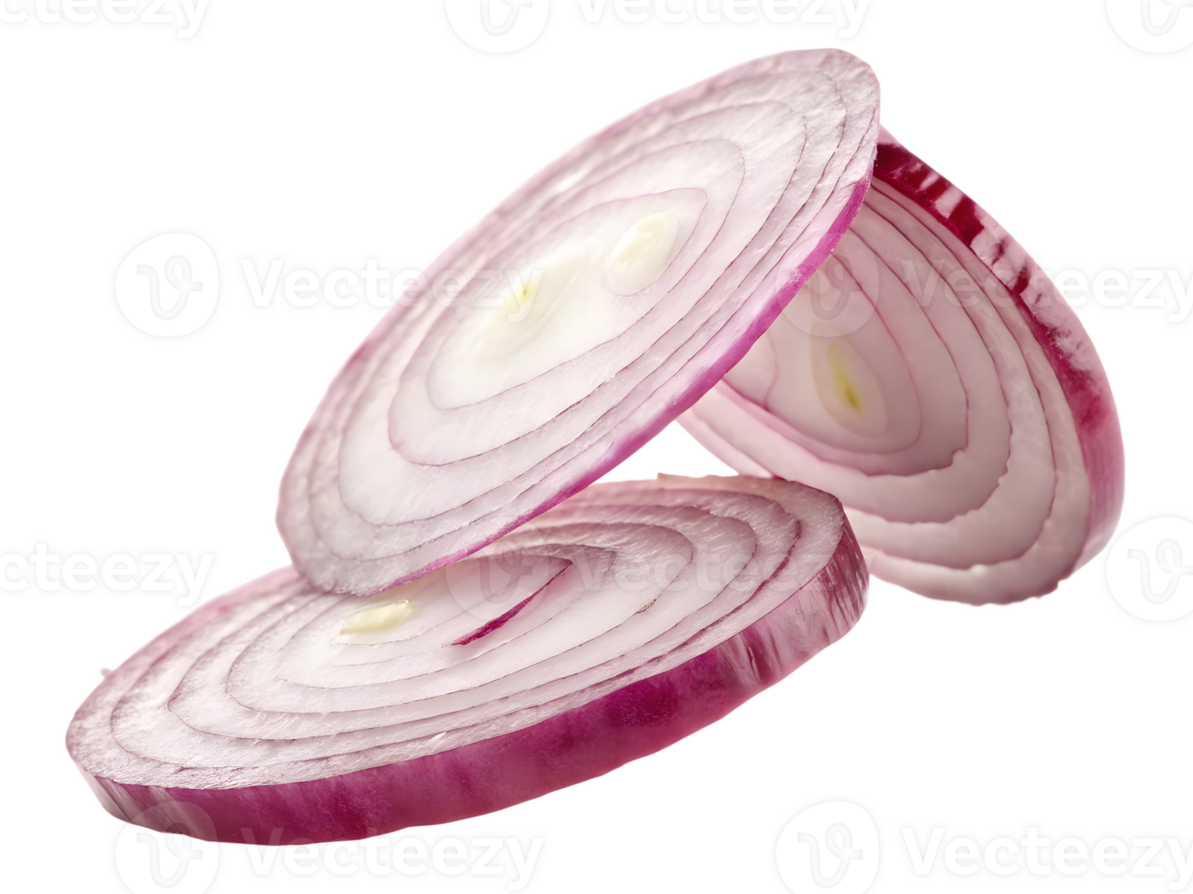 Three Slices of Red Onion, Isolated on Transparent Background png