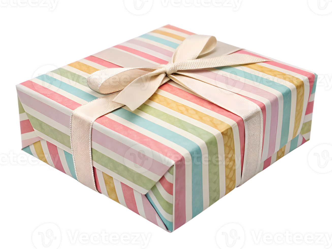 Striped Gift Box with Ribbon, on Transparent Background png