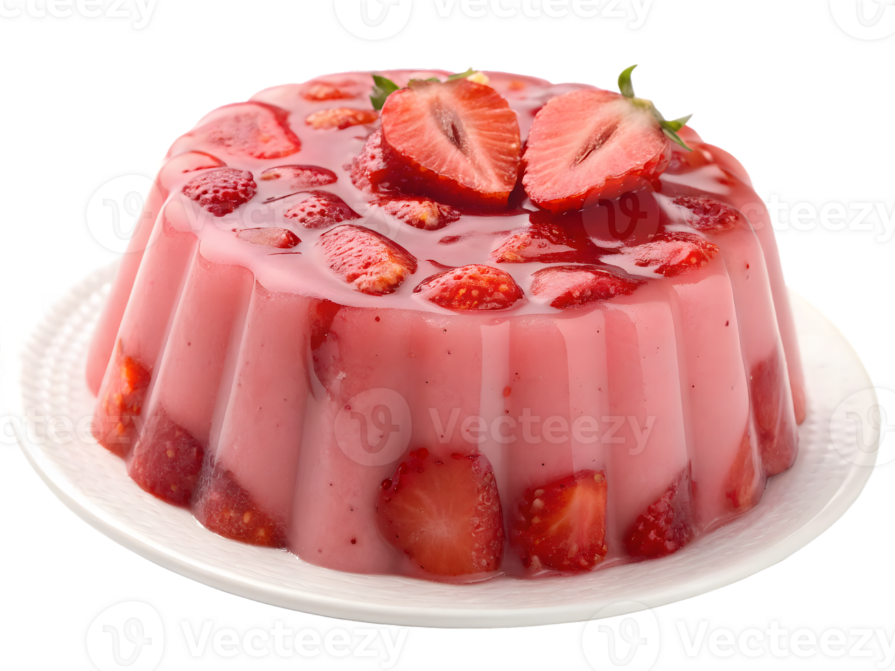 Strawberry Jelly Dessert with Fresh Strawberries, Isolated on Transparent Background png