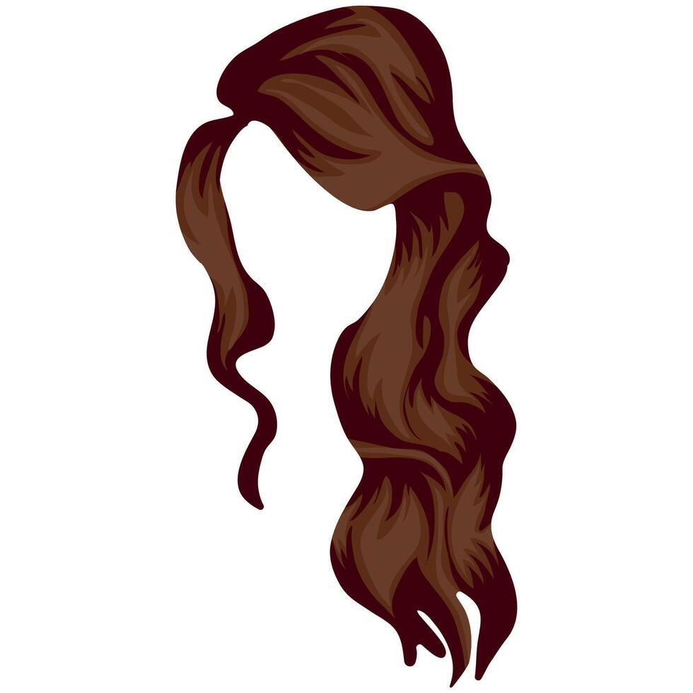 template of styled female hair in brown color with bangs on the side, for female characters vector