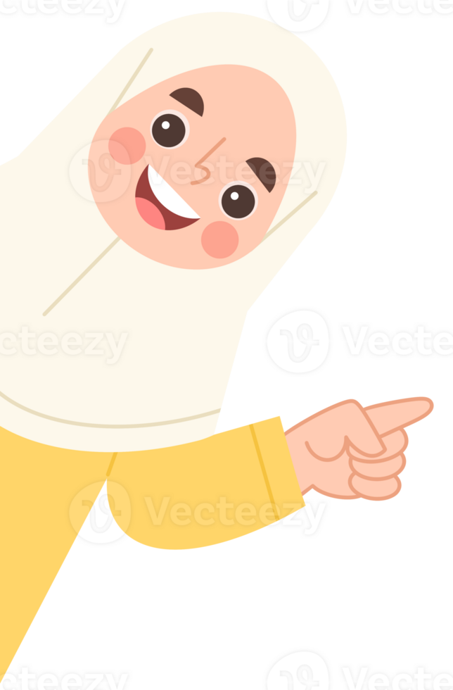 Illustration of a cheerful little girl pointing png