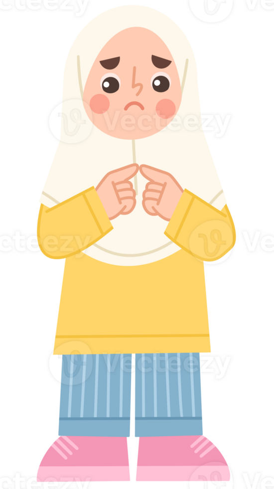 Illustration of a hijab girl feeling sad png