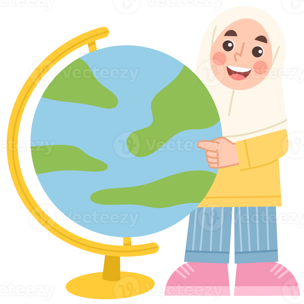 Illustration of Cheerful Girl with Globe png