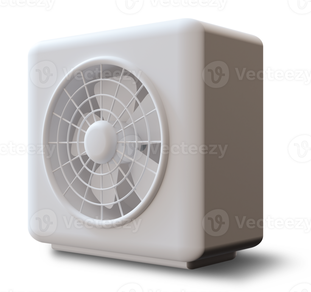 Air source heat pump illustrated in 3D render, showcasing compact design and structural features. Air heating pump, isolated on transparent background. Side view. png