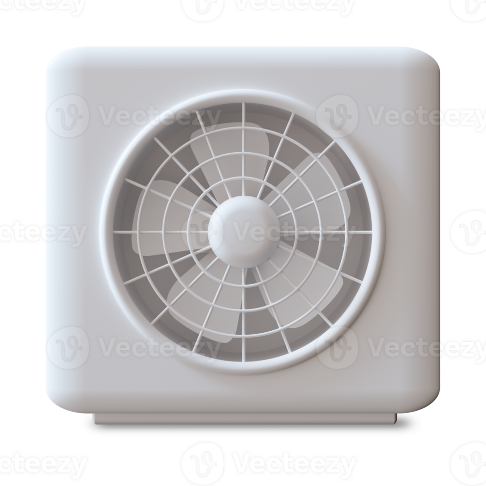 Air source heat pump illustrated in 3D render, showcasing compact design and structural features. Air heating pump, isolated on transparent background. Front view. png