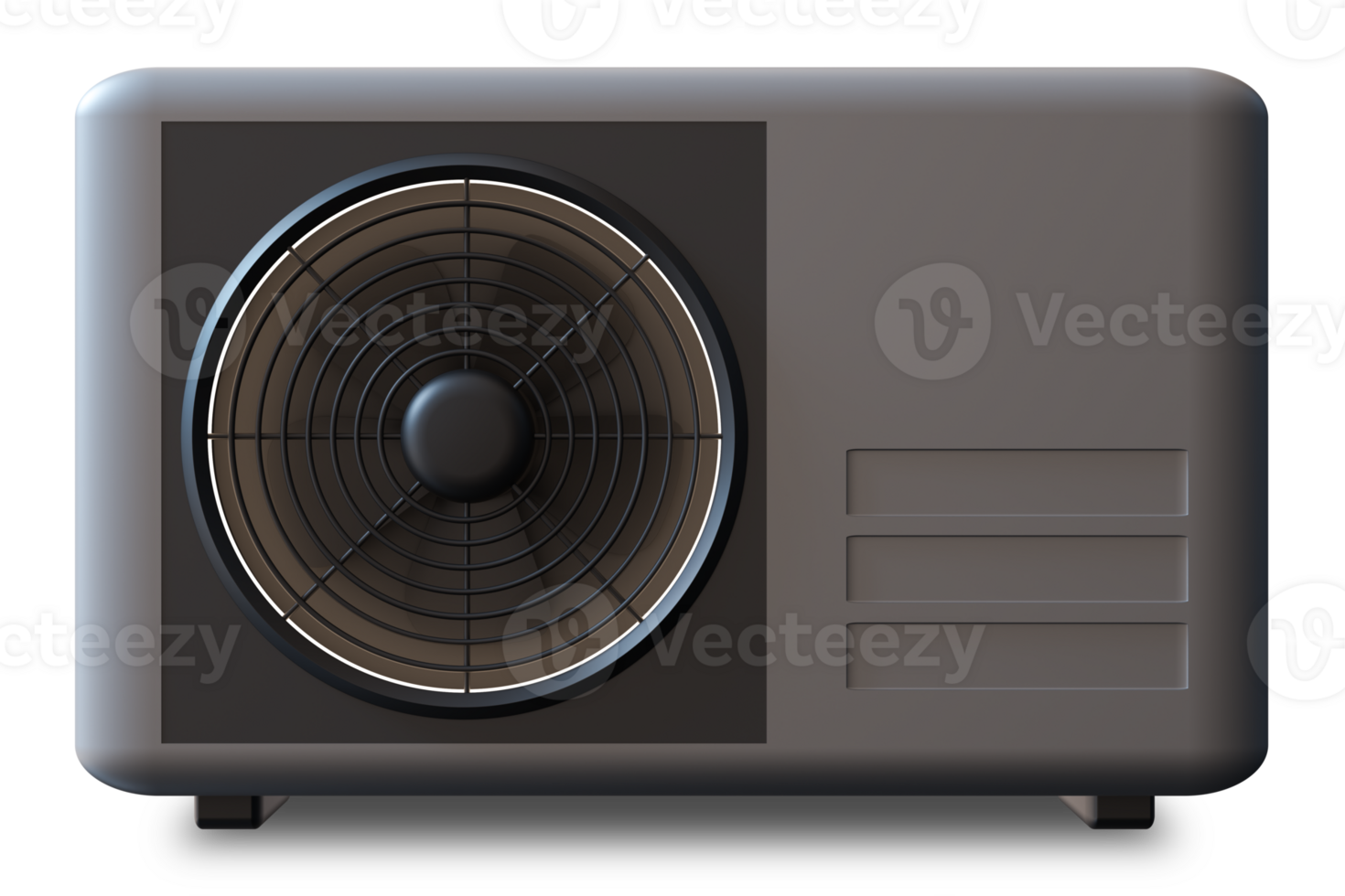 Air source heat pump, illustrating its compact design and essential components. Gray and black heating pump, isolated on transparent background. Front view. 3D render. png