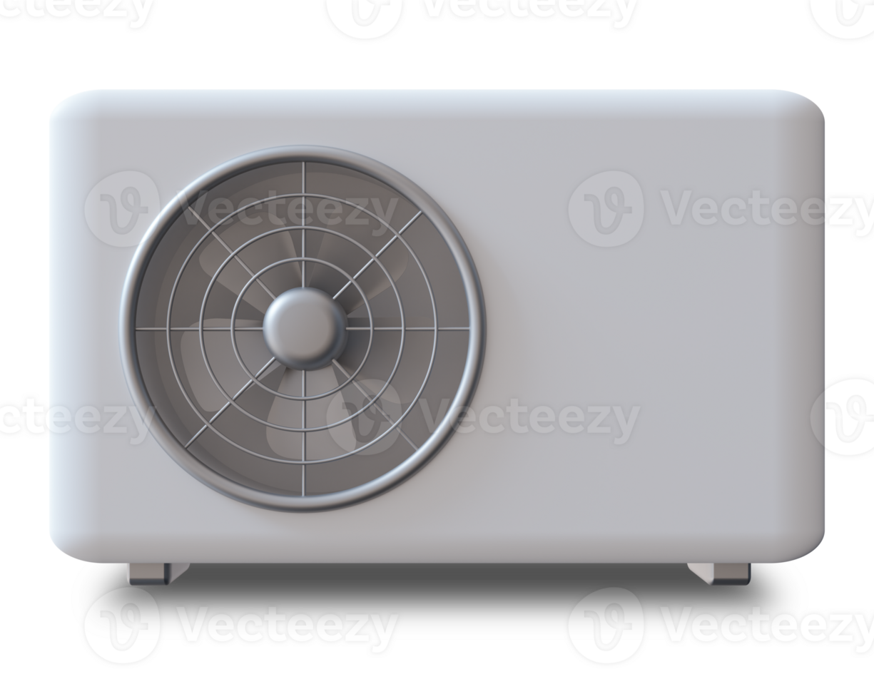 White air source heat pump isolated on transparent background. Sleek, modern design, emphasizing energy efficiency for residential and commercial use. Front view png