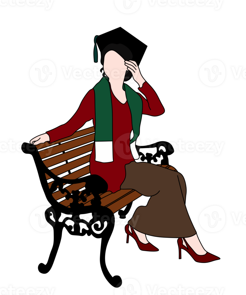 University Graduate Sitting on a Bench with a Mortarboard png