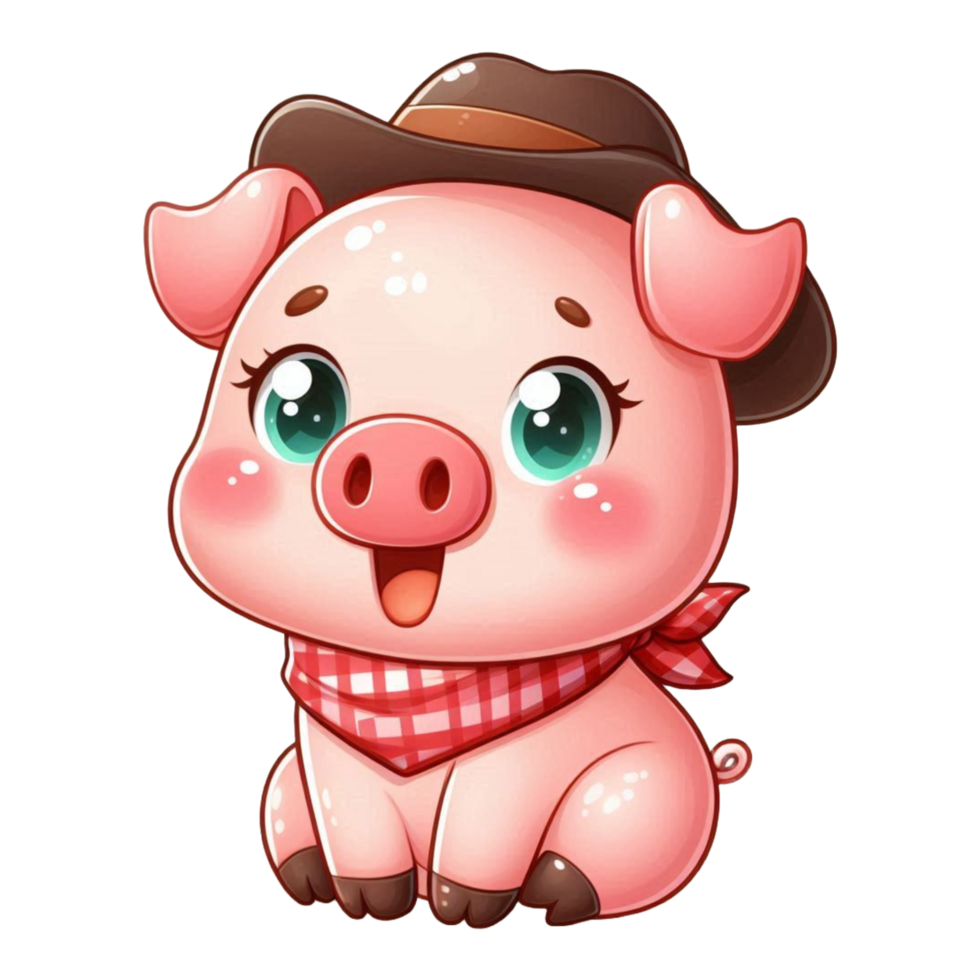 A cartoon pig wearing a hat and a checkered scarf png