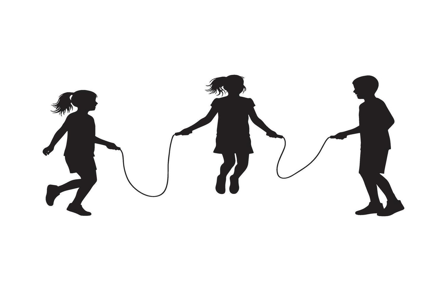 Girls and Boys Skipping Rope Together Classic Childhood Game vector