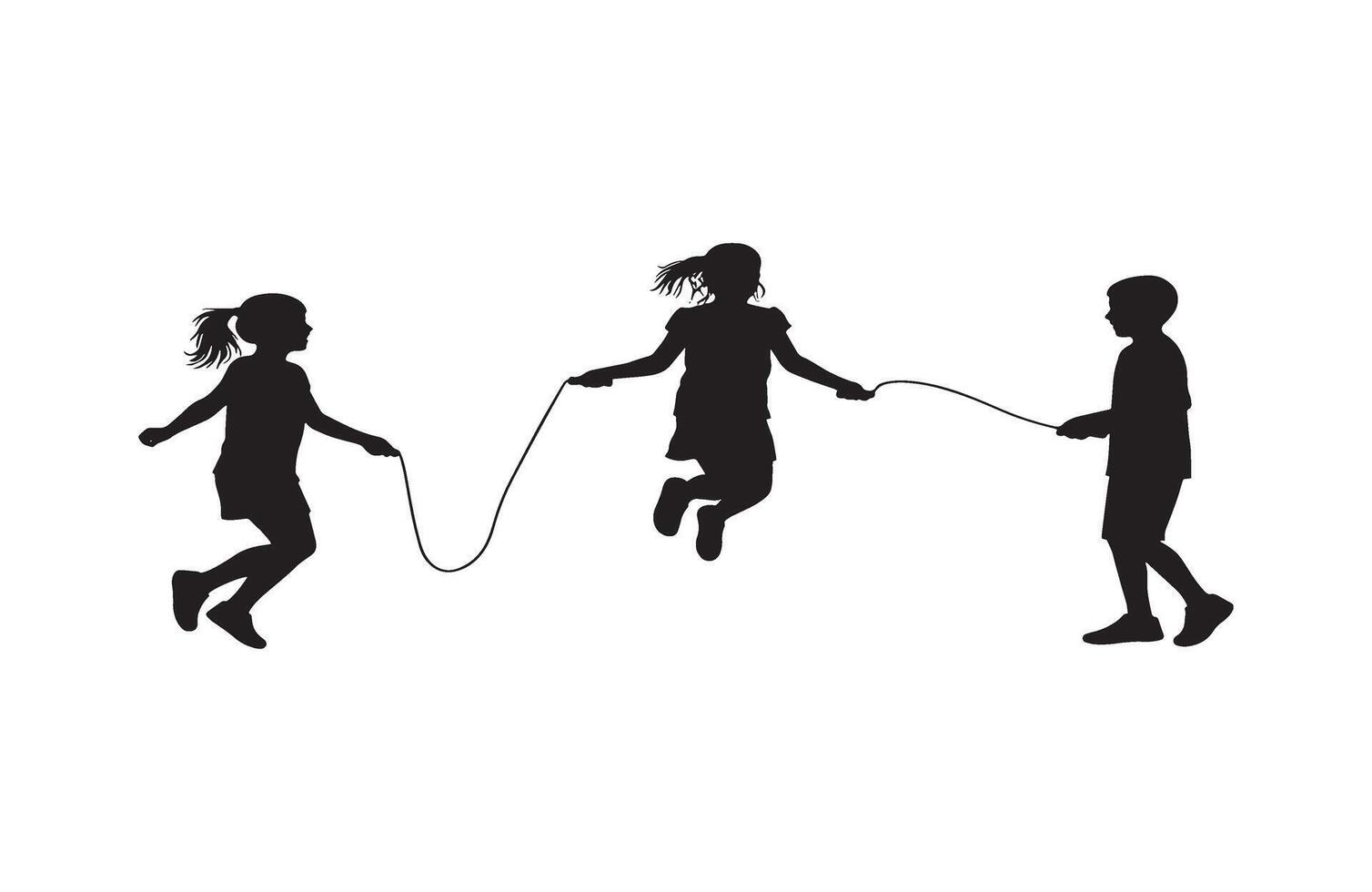 Retro Jump Rope Kids Silhouette Design for Vintage Illustration vector