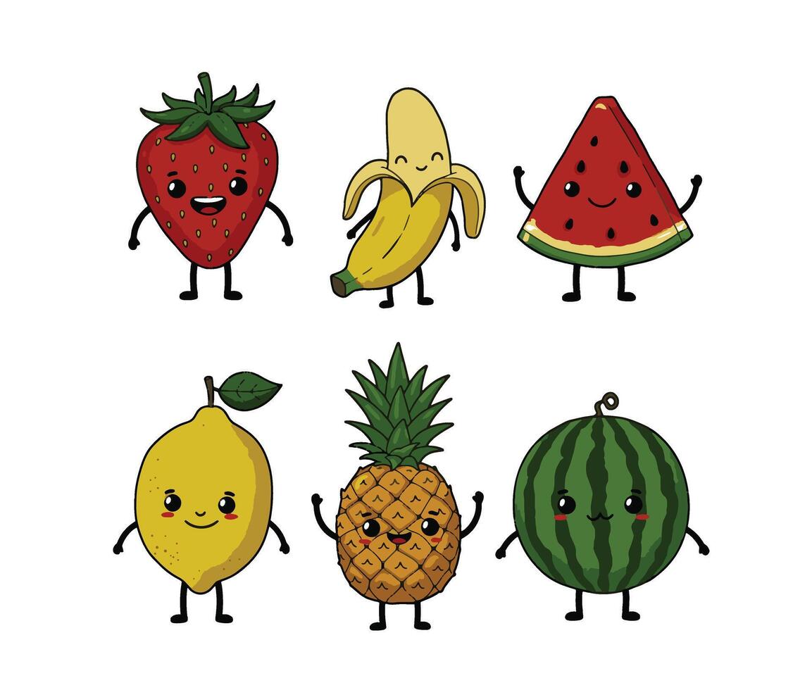 Vivid and Cute Fruit Characters for Animated Fun Illustrations vector
