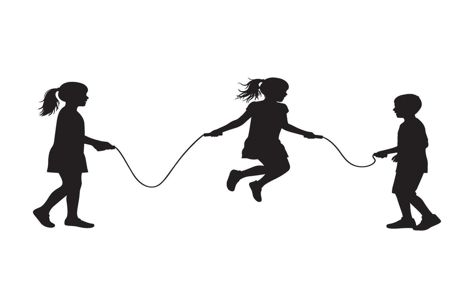 Energetic Children Skipping Rope Black and White Art Design vector