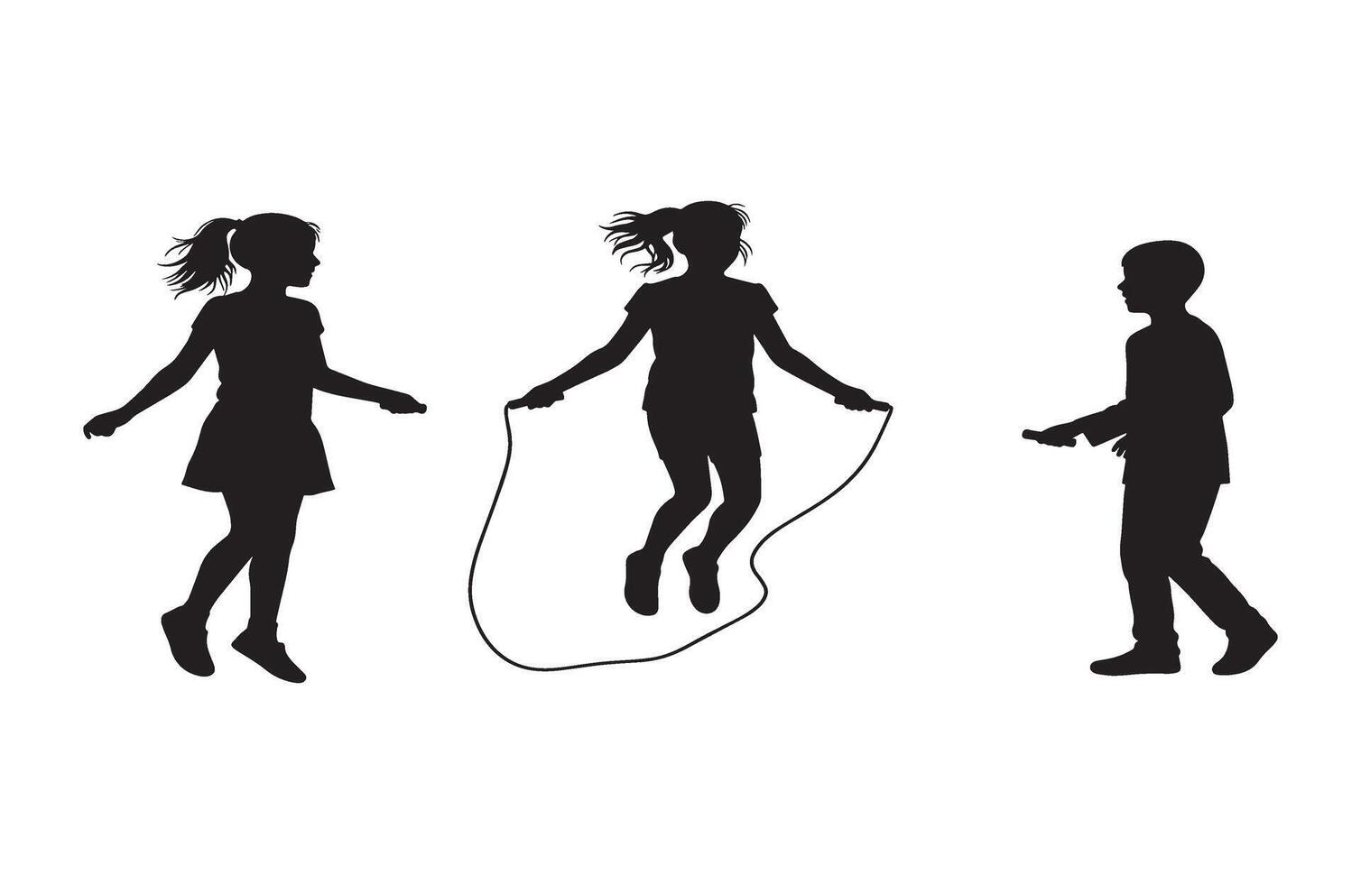 Joyful Playtime with Jump Rope Silhouette Illustration of Kids vector