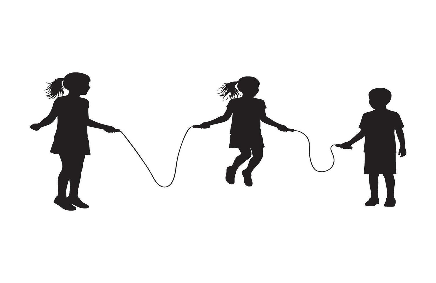 Group of Happy Children Playing Traditional Jump Rope Game vector