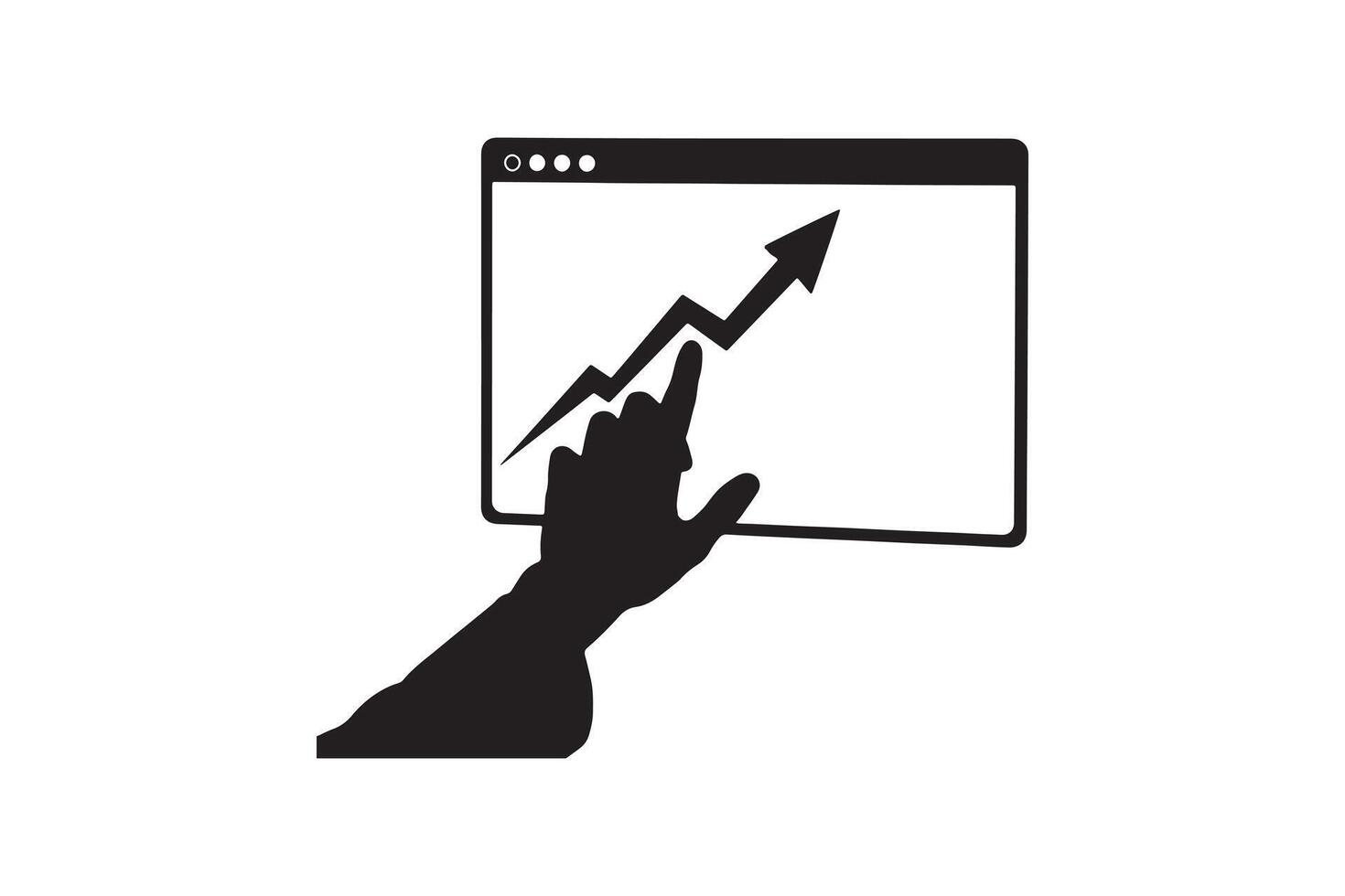 Hand Pointing Silhouette at Upward Trend Business Chart vector