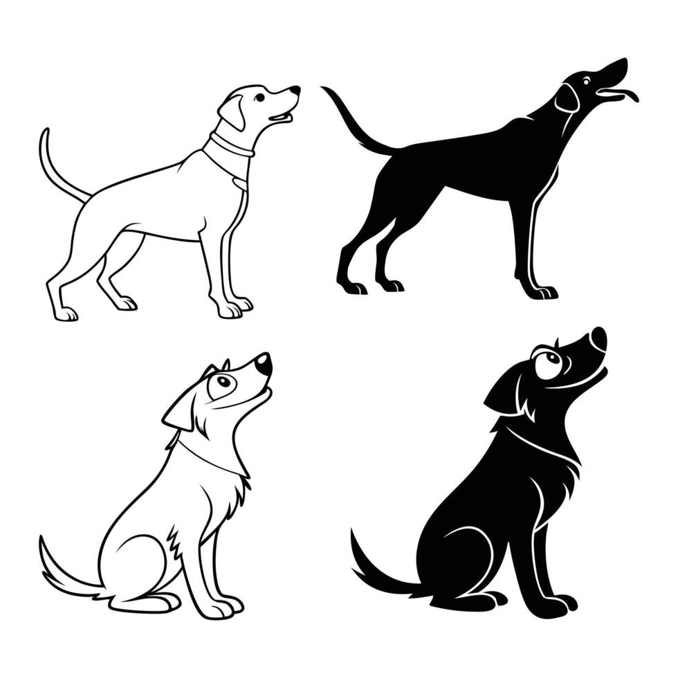 A black dog silhouette illustration 4 design. vector