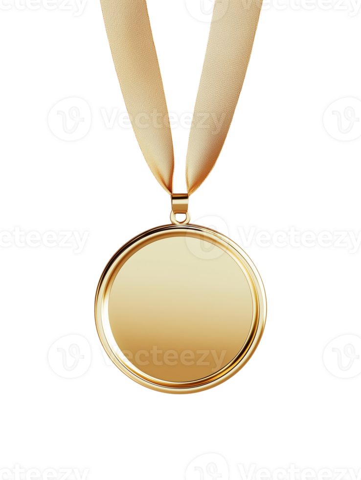 Gold medal with ribbon isolated on transparent background png