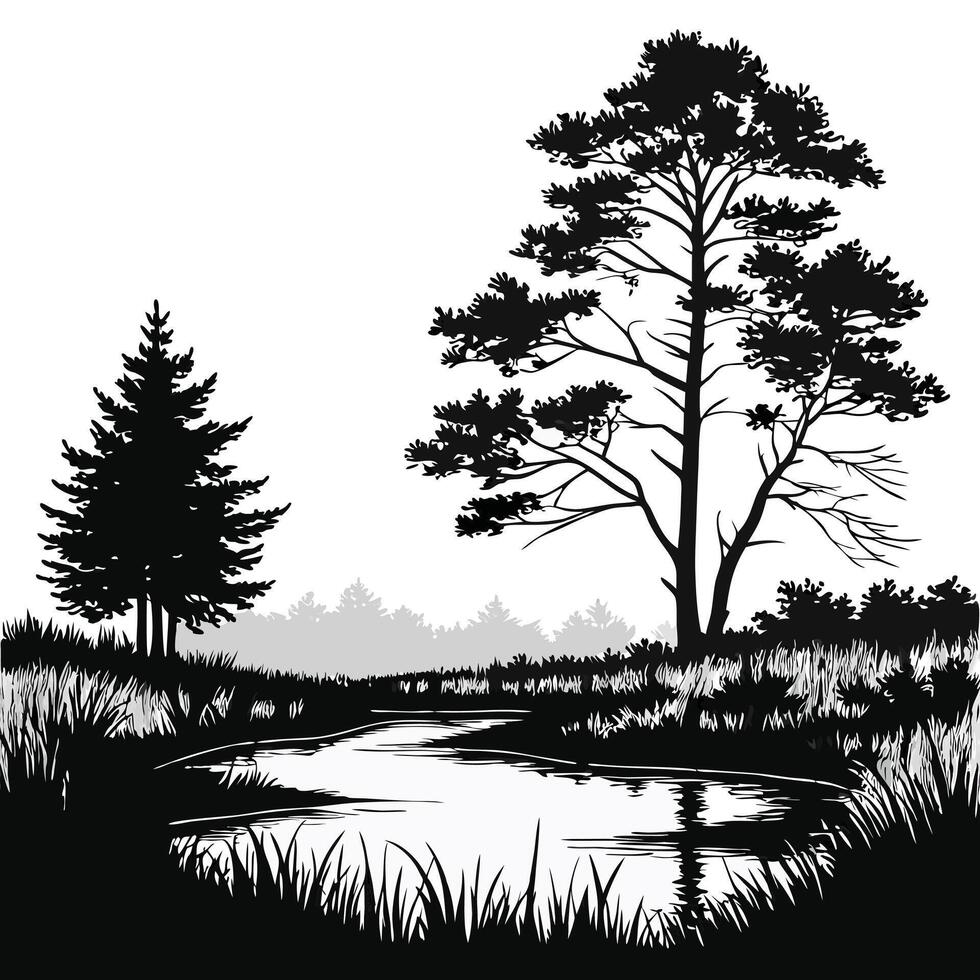 illustration of a tree with landscape vector