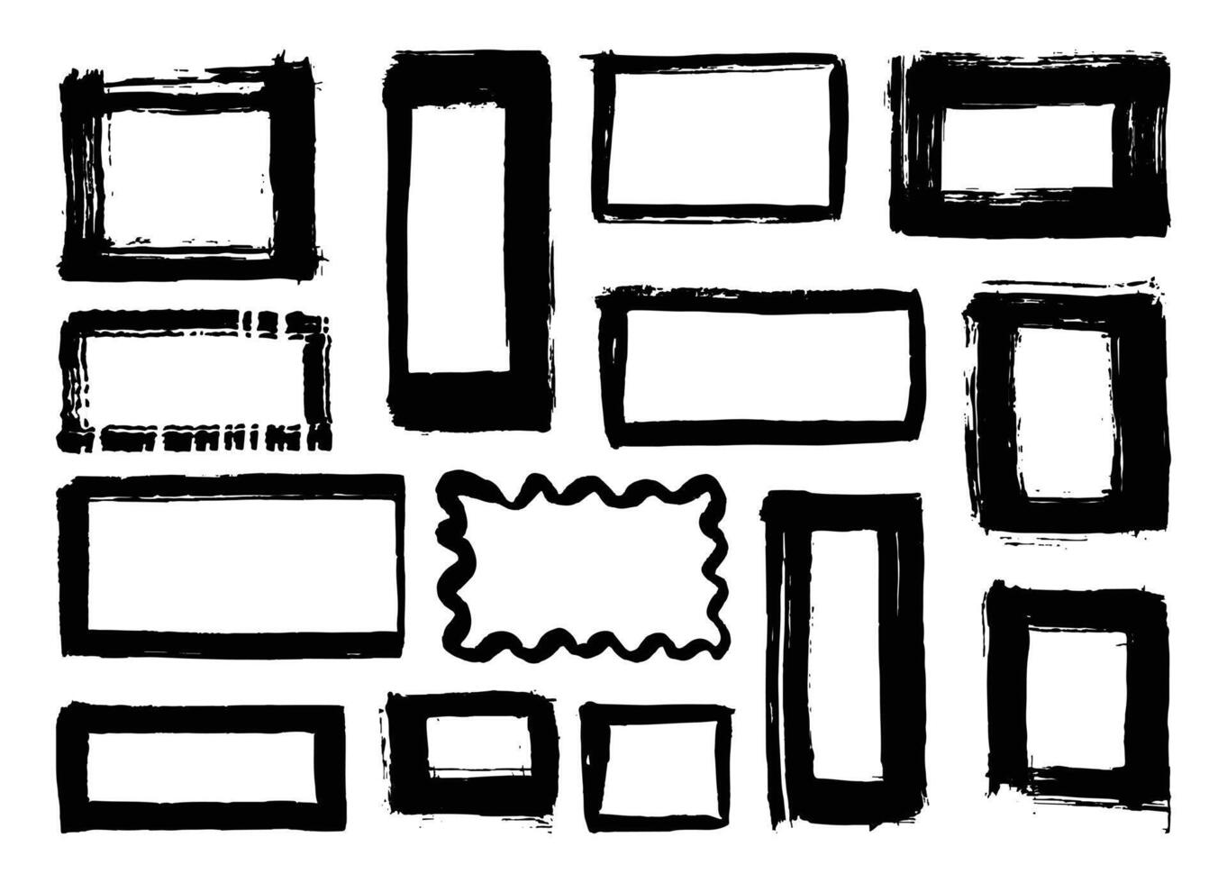 Hand drawn frame brush strokes template set. vector