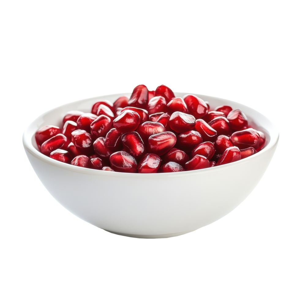 Fresh Pomegranate seeds in a white bowl png