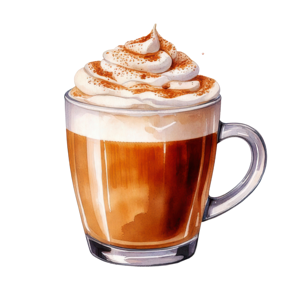 Watercolor A glass of hot espresso macchiato coffee latte with cream clip art illustration png