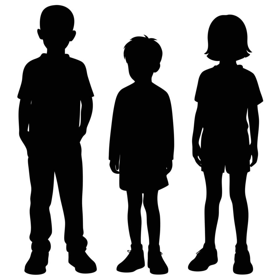 Diverse Children Silhouettes Full Body Isolated on White Background vector