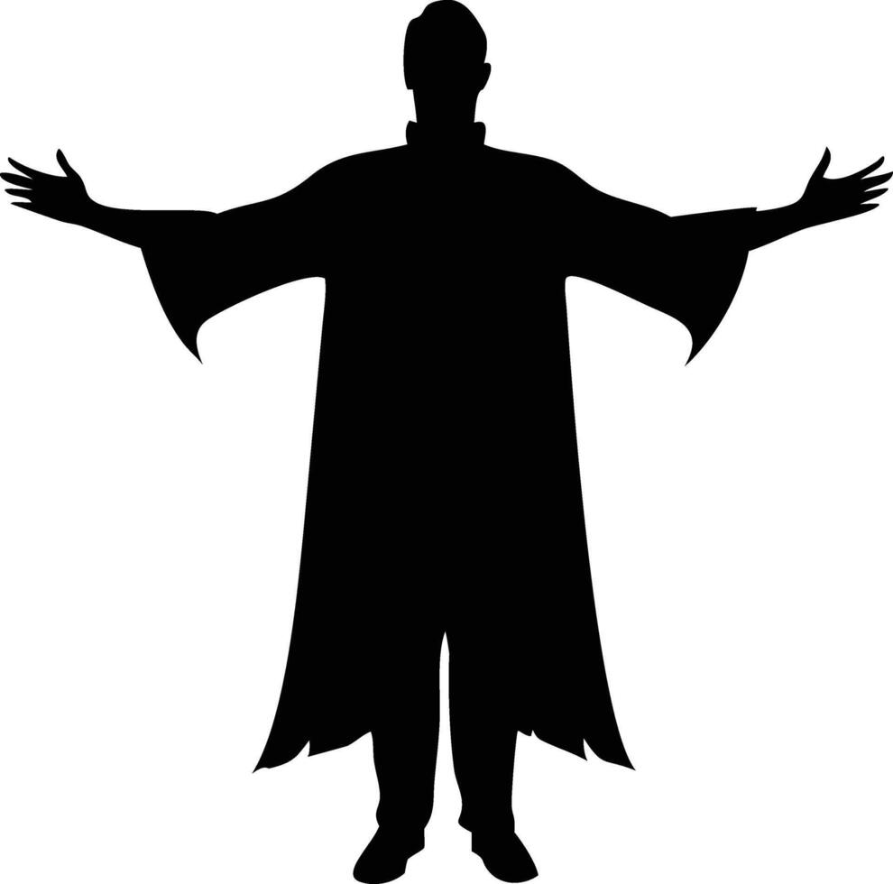 Black Silhouette of Person in Robe with Arms Outstretched vector