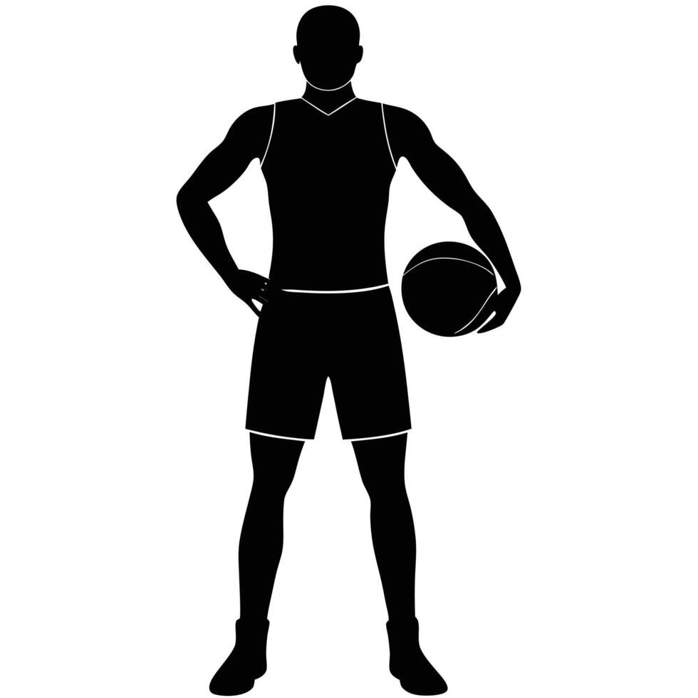 Athlete Black Silhouette with Basketball Isolated on White Seamless Design vector