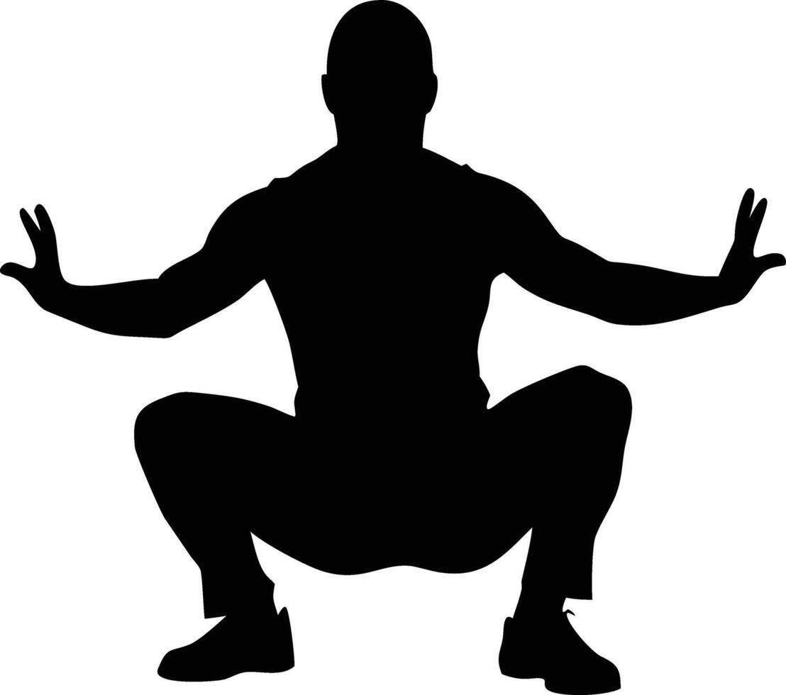 African Man Squatting Silhouette with Open Hands vector