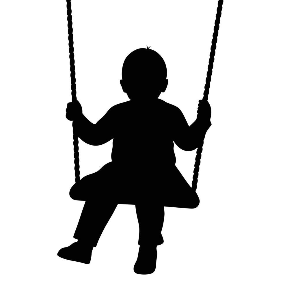 Black Silhouette of Girl on Swing with Ropes vector