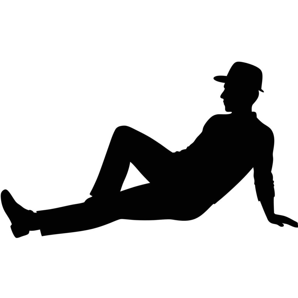 Reclining man silhouette in fedora and suit vector