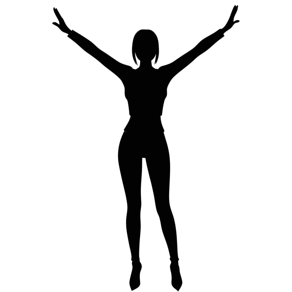 Asian Female Silhouette with Arms Raised in Success vector