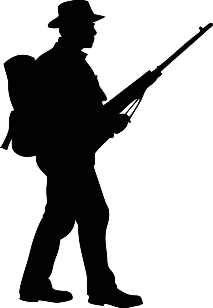 Hunter Silhouette with Hat, Backpack, and Gun vector