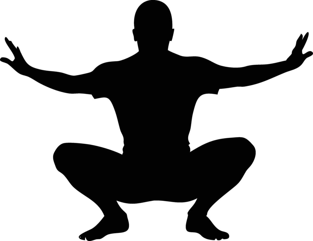 Asian Man Squatting Silhouette with Arms Outstretched vector