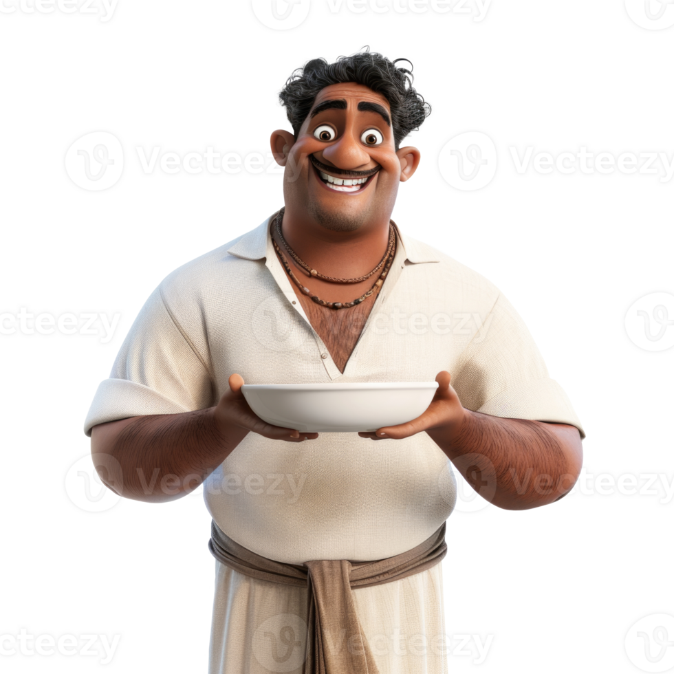 A cartoon man holding a bowl of food png