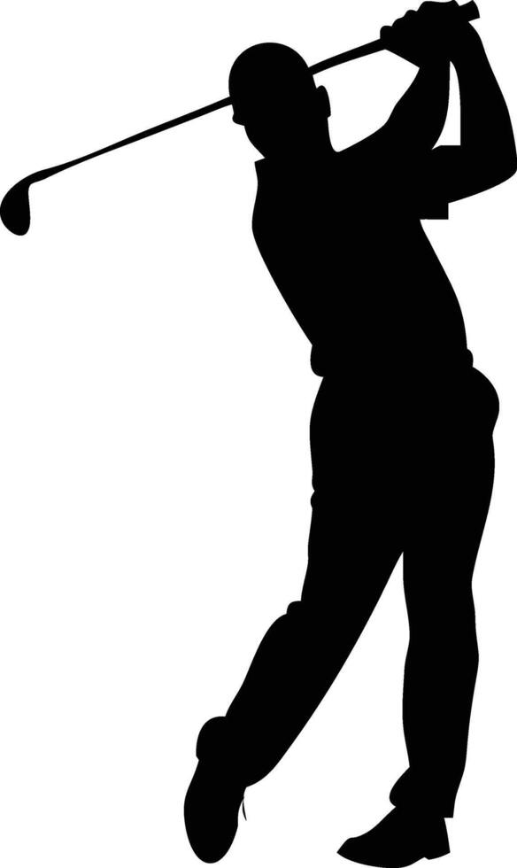 Golf Player Silhouette Swinging Club Fully Isolated Against White Background vector