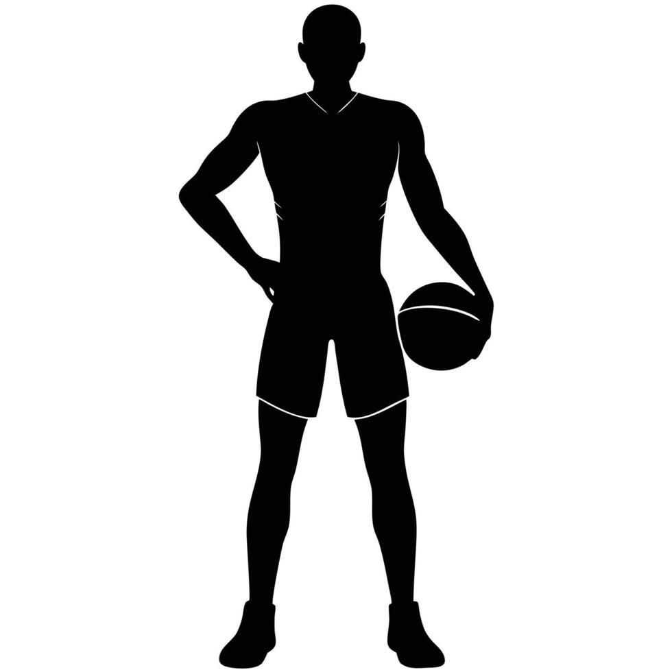 Full Black Silhouette Of Player Standing Holding Basketball vector