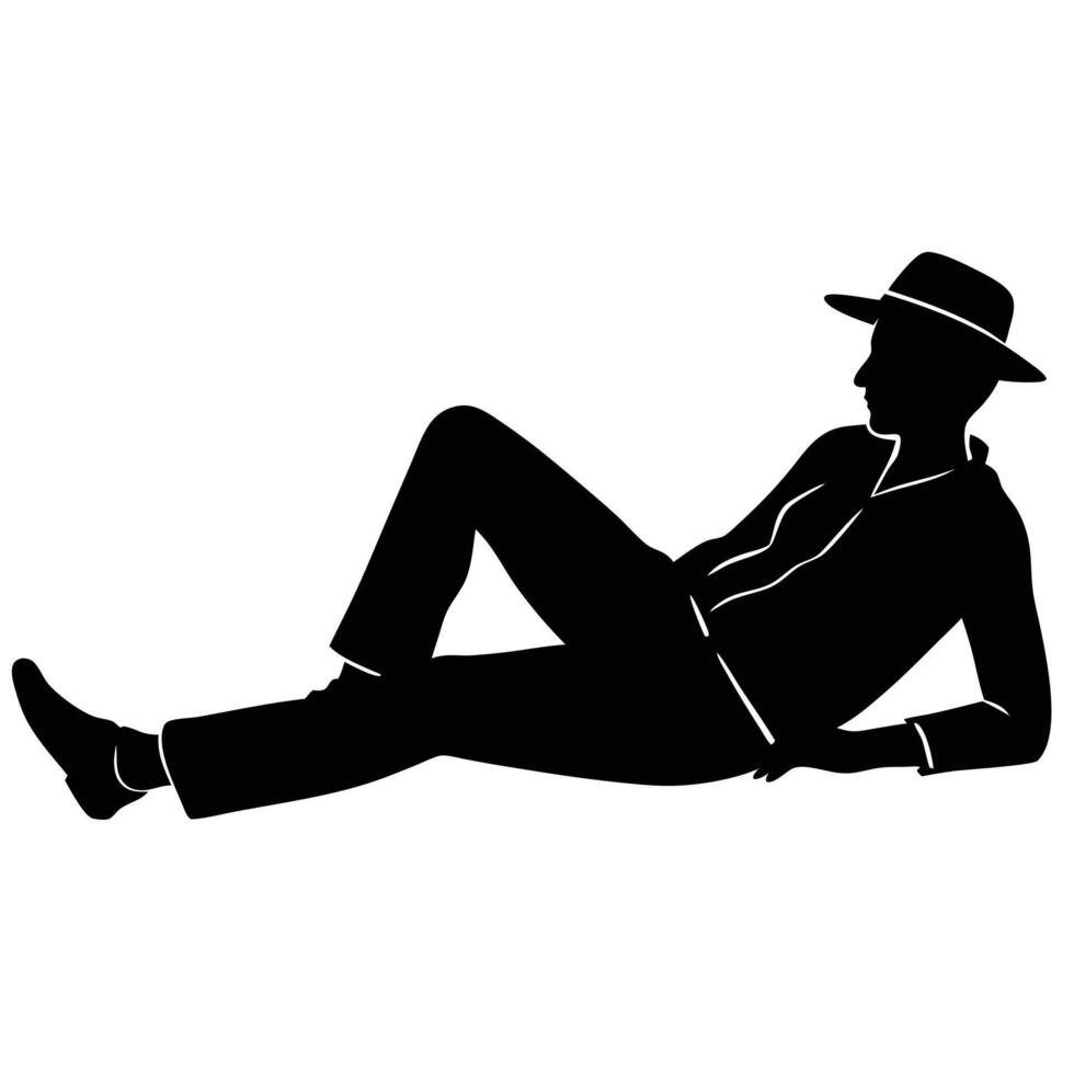 Reclining Man Silhouette Relaxed Figure with Hat vector