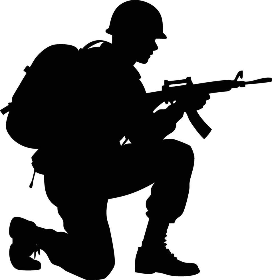 Silhouette of Kneeling Soldier Aiming Rifle vector