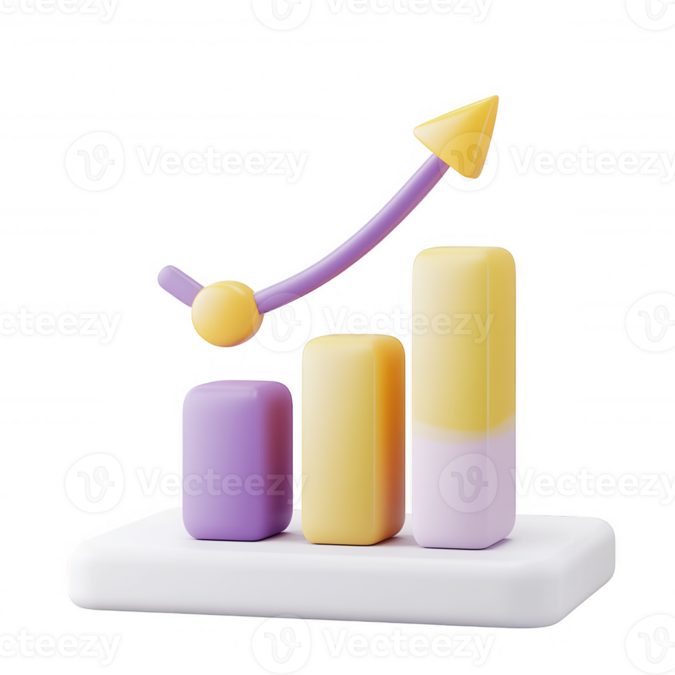 upward icon Growing colorful bar graph depicting financial progress, red 3d arrow against backdrop transparent png