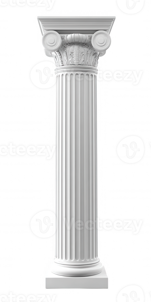 White ionic column with transparent background, perfect for architectural visualization or historical projects png