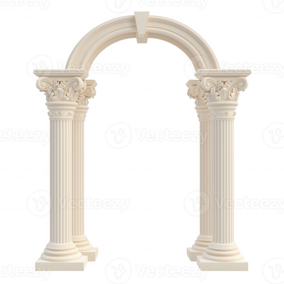 Ornate classical archway featuring fluted composite order columns with decorative capitals, standing against transparent background, highlighting architectural elegance png