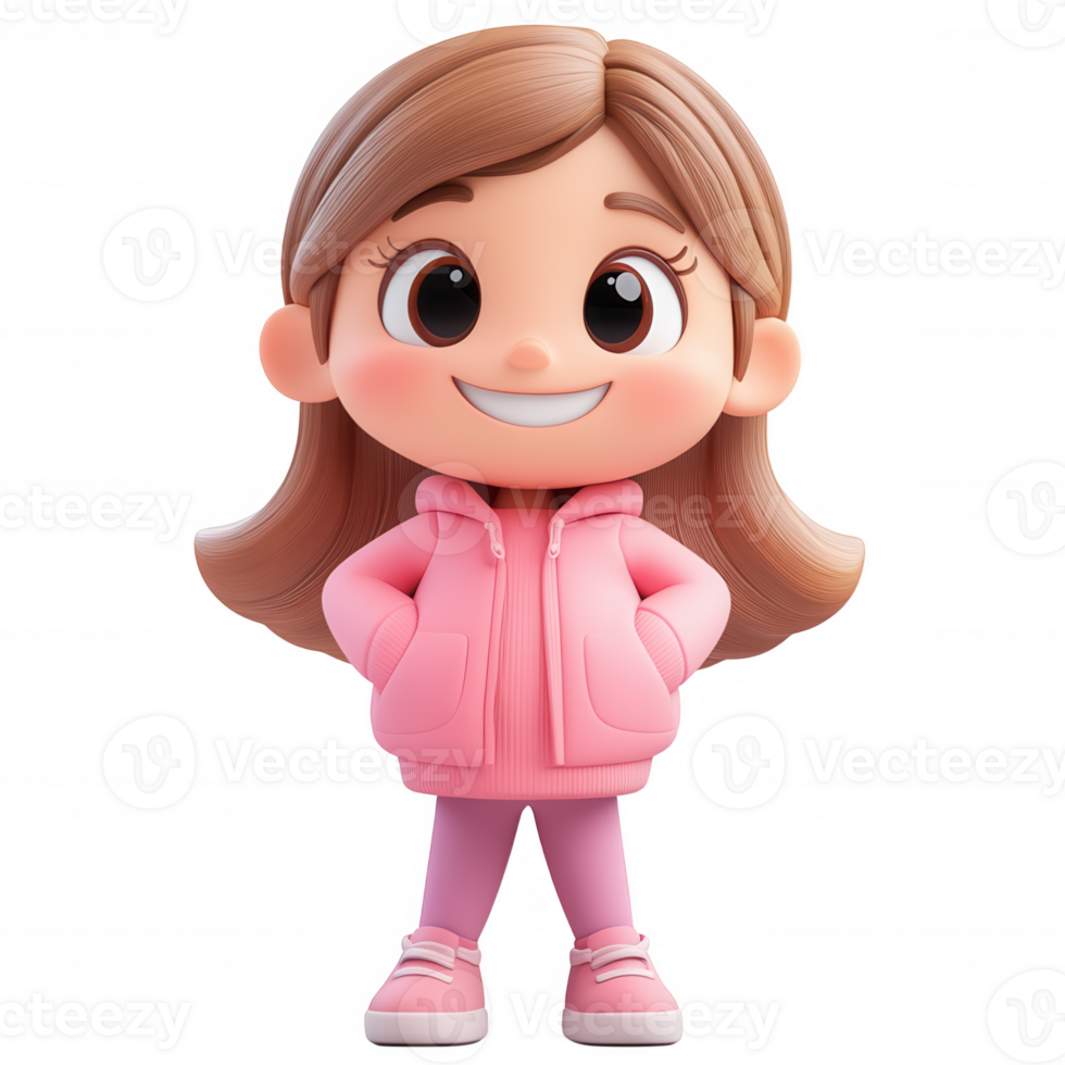 girl icon cartoon happy 3d in pink jacket celebrating success with a transparent background png