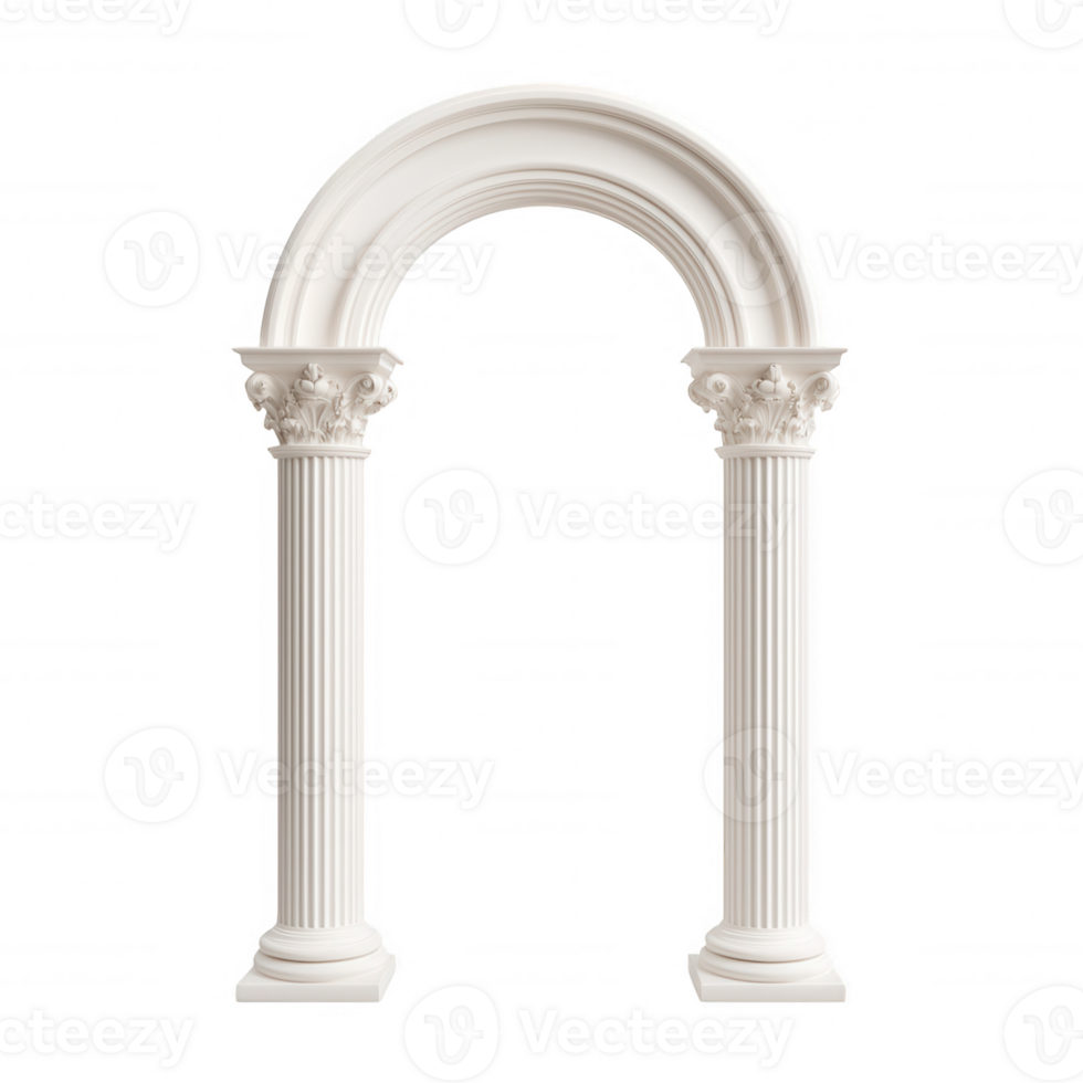 Ornate classical arch featuring fluted composite order columns with decorative capitals, standing against transparent background, highlighting architectural elegance png