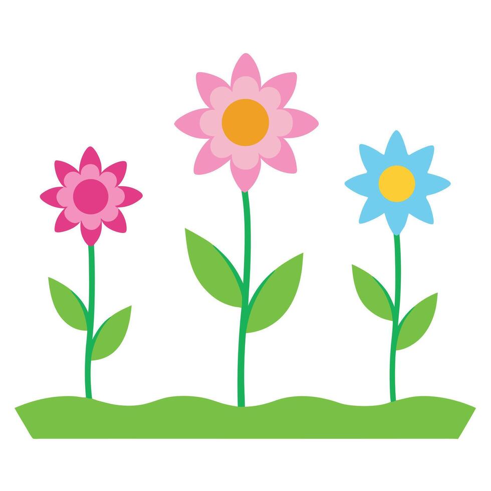 Three simple flowers with stems and leaves on a white background vector