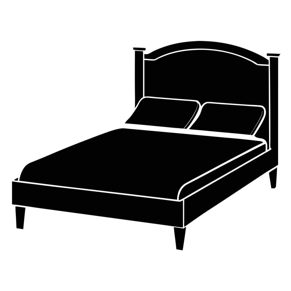 Bed with pillows silhouette, minimalist furniture design vector