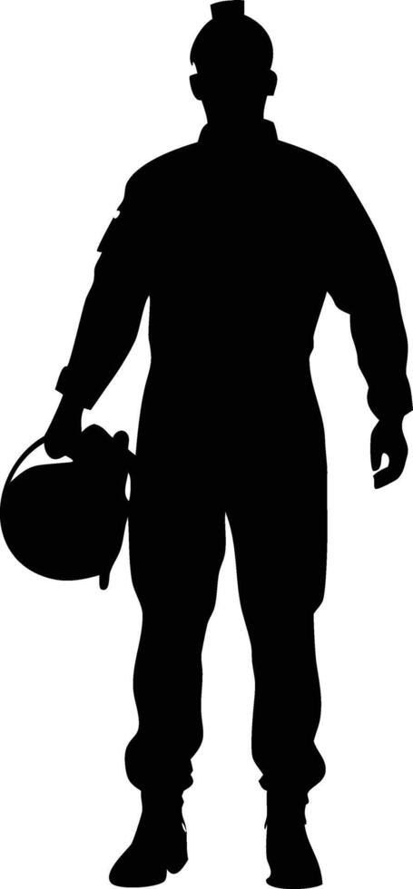Silhouette of Full Length Pilot Holding Helmet vector