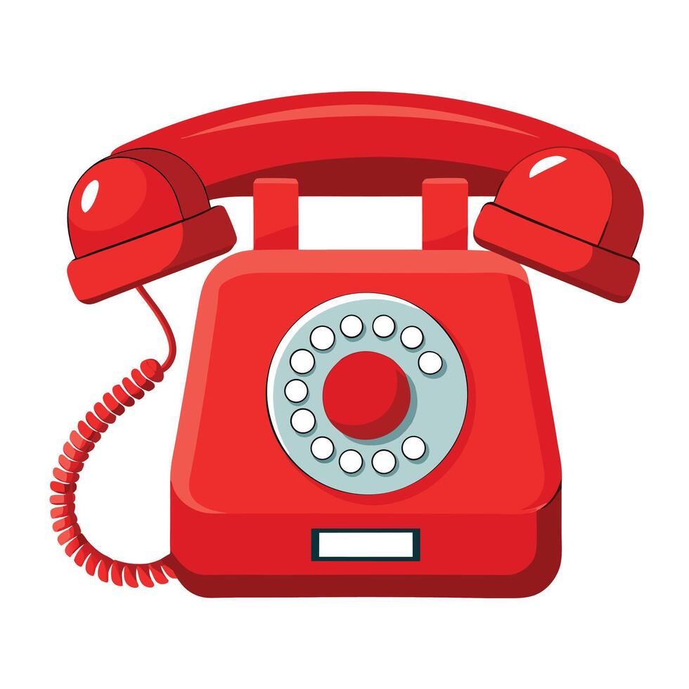 Red Vintage Rotary Telephone Isolated on White. Classic Phone with Cord Receiver vector