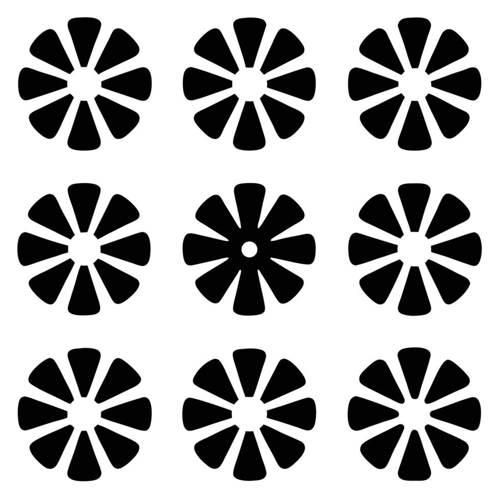 Nine Geometric Floral Shapes on White Background, Petals Design, Flat vector